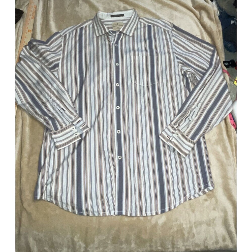 Tommy Bahama Shirt Mens XL Multicolor Striped Button Up Long Sleeve Flip Cuff